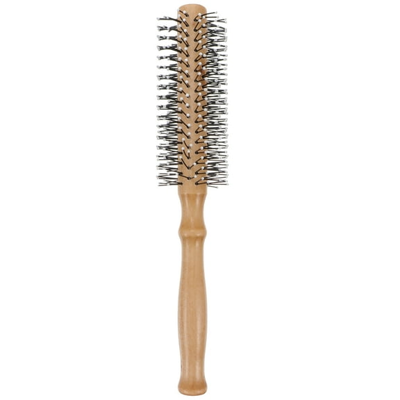 OFFIGAM 1Pc Wood Round Hair Brush for Home Use with Elastic Root Comb and Scalp Relief