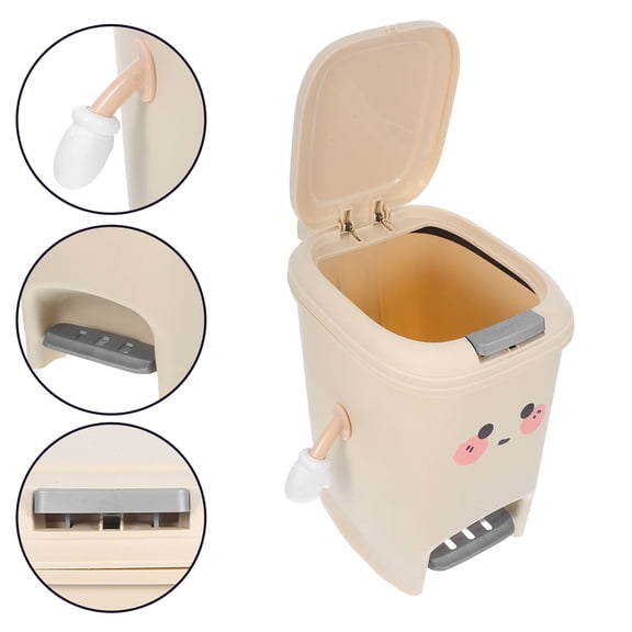 OFFIGAM Beige Bathroom Trash Can with Foot Pedal, PP Plastic Garbage Bin, 1 Piece