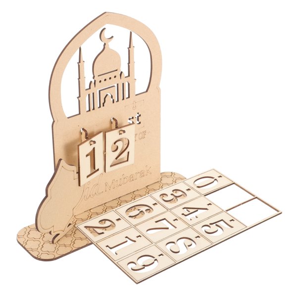 OFFIGAM 1Pcs Chocolate Square Wood Desktop Calendar Countdown Timer for Ramadan Celebration Home Office Use