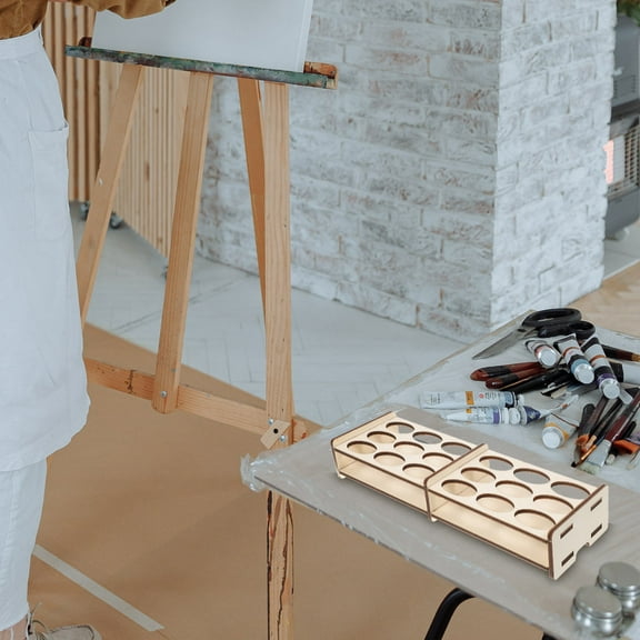 OFFIGAM Wooden Storage Rack Light Brown for Paints Art Supplies and Craft Materials Organizer with Multiple Shelves