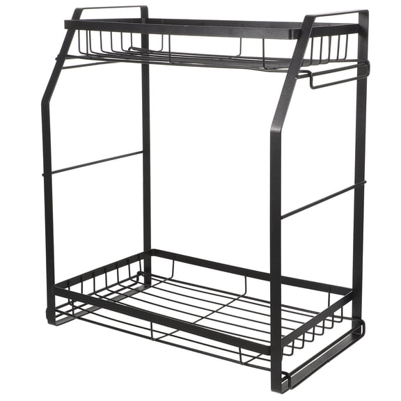 OFFIGAM Double Tier Metal Spice Rack Organizer Shelf for Kitchen Counter Storage, Black, Space-Saving and Design