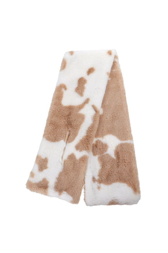 1Pc Womens Cow Prints Scarf Khaki Plush Fluffy Warm Collar Neckerchief
