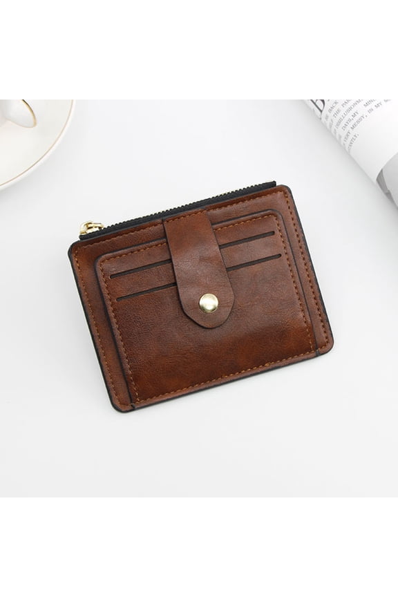 Brown PU Zipper Wallet Organizer for Men and Women, Compact Travel and Party Accessory, and Stylish