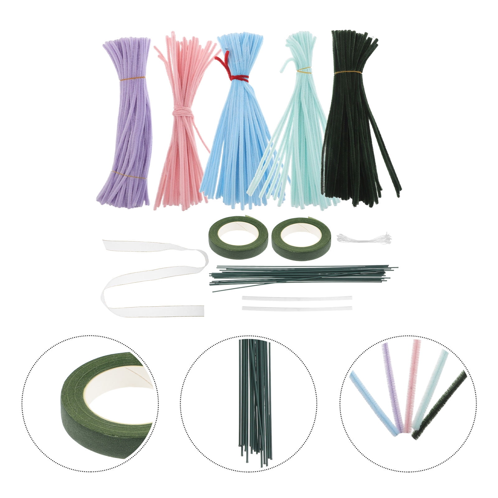 OFFIGAM Assorted Color Flower Pipe Cleaners 1 Set for Crafts, Christmas Decorations, Floral Art, and Projects