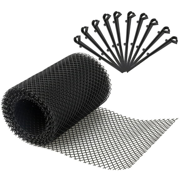 OFFIGAM 1Set Black Gutter Guard Mesh Roll with Fastening Stakes for Quick Installation and Leaf Protection
