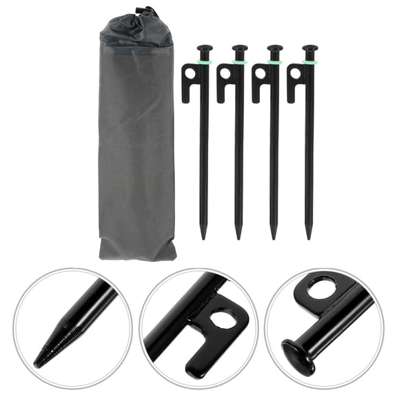 OFFIGAM 1Set Outdoor Tent Stakes Black Metal Ground Pegs Sharp End Easy Pull Out
