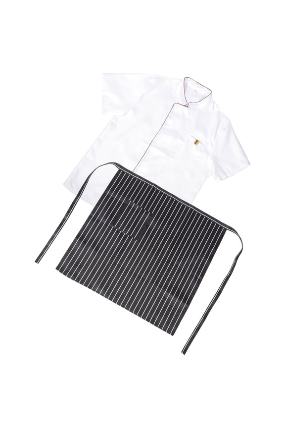 1Set Short Sleeve White Chef Coat with Matching Apron Restaurant Uniform