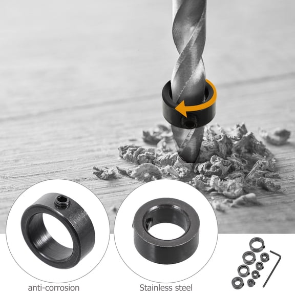 OFFIGAM 1Set Drill Bit Depth Stop Collar Made of Carbon Steel for Accurate Woodworking Drilling