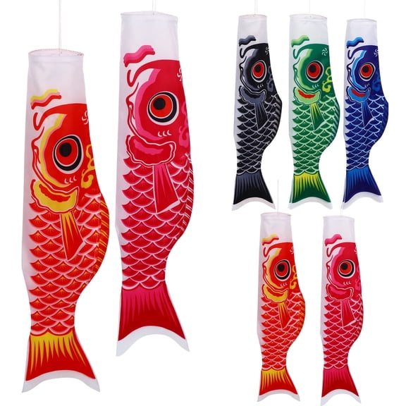 OFFIGAM 5Pcs Funny Japanese Fish Flags Assorted Color Satin Flags for Hanging