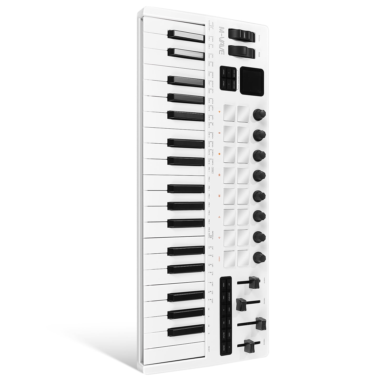 OFFIGAM 1Set MIDI Keyboard 37 Key Portable Keyboard Controller with Backlit Pads White 18.00X7.11X1.97in