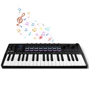 OFFIGAM 1Set MIDI Keyboard 37 Key Portable USB Controller with Backlit Pads Knobs Faders 18.00X7.11X1.97in