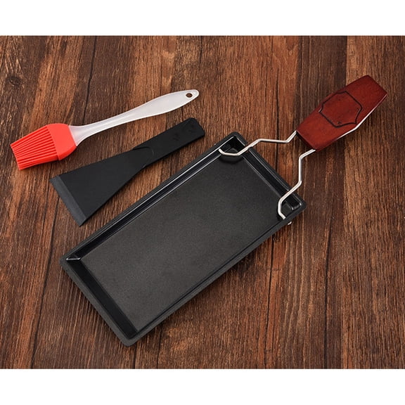 OFFIGAM 1Set Metal Comal Griddle Pan for Kitchen Use Black Bbq Steak Frying Pan with Flat Base and Wood Handle