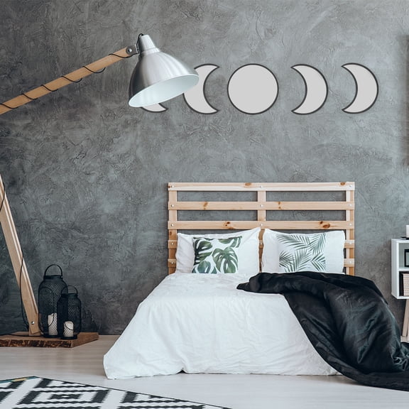 OFFIGAM 1Set Moon Phase Mirror Set Acrylic Self-Adhesive Black Wall Decor for Living Room