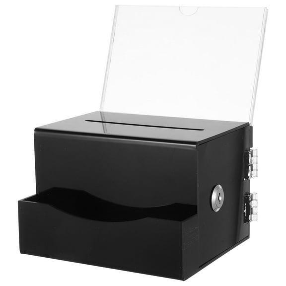 OFFIGAM Multi-Functional Black Donation Box with Lock for Secure Voting, Ballot, Suggestion, and Money Storage - 1 Set
