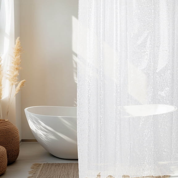 OFFIGAM 1Set Plated Silver Shower Curtain Liner Waterproof PVC Pebble Pattern for Bathroom Bathtub Use