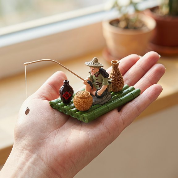 OFFIGAM Fisherman Statue Aquarium Ornament Floating Decoration for Tank