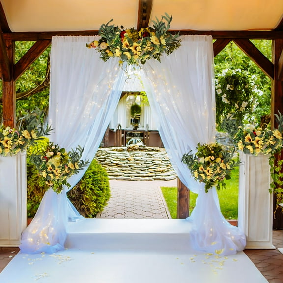 OFFIGAM 1 Set Round Artificial Sunflower Swag 27.6in Silk Flower Wedding Arch Decor Front Door Wall Hanging Ornament