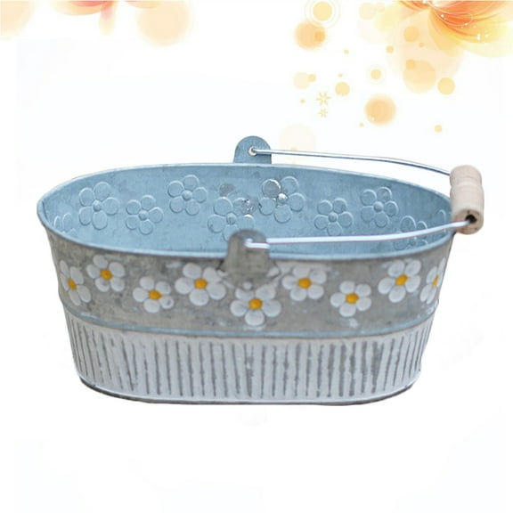 OFFIGAM 1Set Rustic Daisy Embossed Metal Flower Pot Bucket Retro Style Home Decoration
