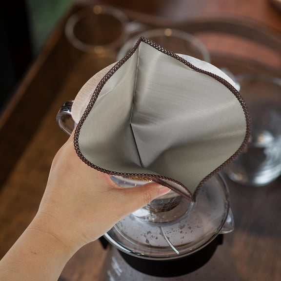 OFFIGAM Grey Stainless Steel Coffee Dripper with Reusable Filter for Home Brewing and Coffee