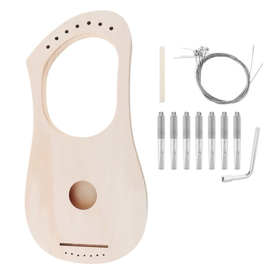 OFFIGAM 1Set Traditional Craft Wooden Bass Lyre Harp 7 String Beige Acoustic Instrument for Performances