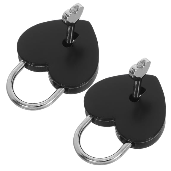 OFFIGAM Metal Heart Padlock Black Small Travel Lock with Key for Privacy 2Pcs