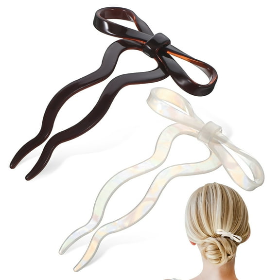 OFFIGAM 2-Pack French U-Shaped Hair Pins with Bow Design for Women, Perfect for Buns, Updos, and Hair Styling Accessories, 3.93x2.63x0.04in