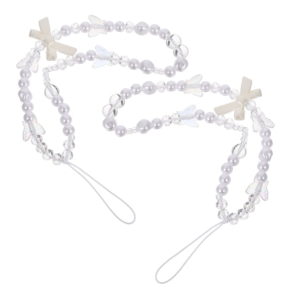 OFFIGAM 2-Pack White Beaded Plastic Phone Case Chain Straps for Stylish Fashion Accessories and Bags