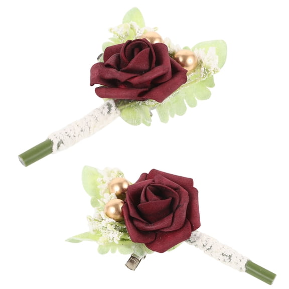 OFFIGAM 2Pcs Wedding Boutonniere Set Simulated , Elegant Cloth and Plastic Floral Pins for Groom and Guests