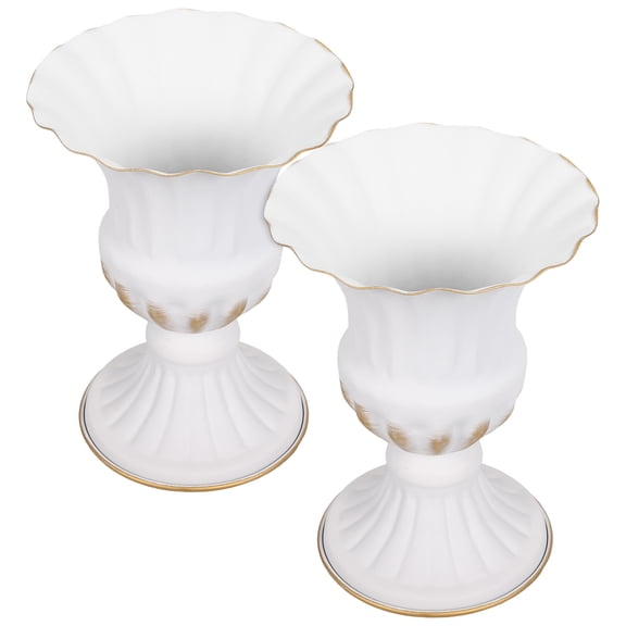 OFFIGAM 2 Pcs White Iron Urn Planter Cemetery Flower Container Decorative Vase for Lawn and Garden