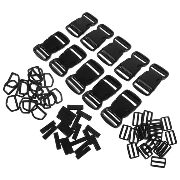 OFFIGAM Black Plastic Pom Webbing Slide Adjusters Quick Release Buckles for Straps 20 Sets
