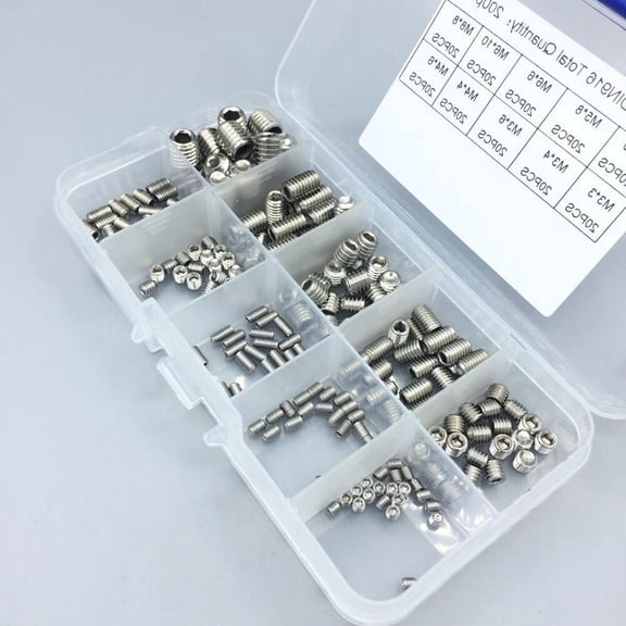 OFFIGAM 200Pcs Stainless Steel Hex Allen Head Socket Set Screw Kit for Precision Fastening Plated Silver