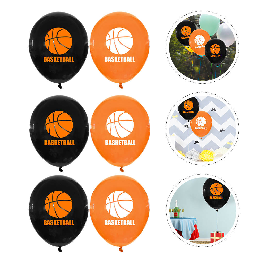Lot De 20 Ballons En Latex Imprimés Basket-ball - Diamètre 30 Cm, Couleurs Orange Et Noir - Pour Décoration Fête D'anniversaire à Thème Sportif