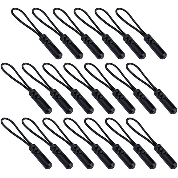 OFFIGAM 20Pcs Black Clothes Repair Zipper Pull Rope for Backpacks Luggage Bags Jackets Polyester Plastic