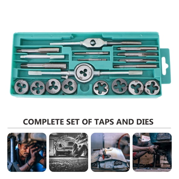 OFFIGAM 20Pcs Plated Silver Metric Die Set Alloy Steel Threading Tool Kit for Industrial Hand and Electric Use
