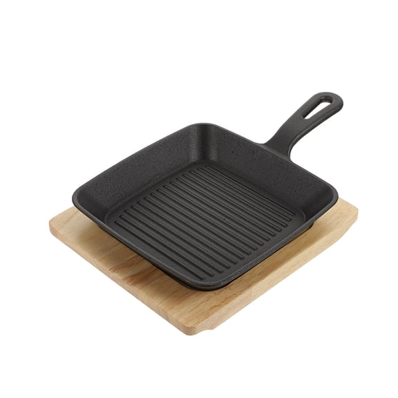 OFFIGAM Cast Iron Skillet Frying Pan Set with Wood Handle for Even Heat Distribution and Cooking