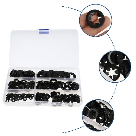 OFFIGAM 280pcs Push Lock Washer Manganese Steel Round with Serrations for Buffering DIY Enthusiasts