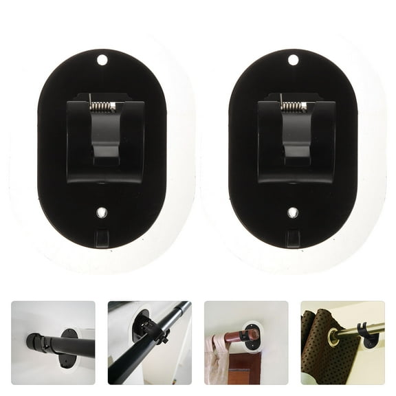 OFFIGAM 2-Pack Adhesive Black Curtain Rod Holders No Drill Nail-Free Brackets for Mesh and Shower Curtains
