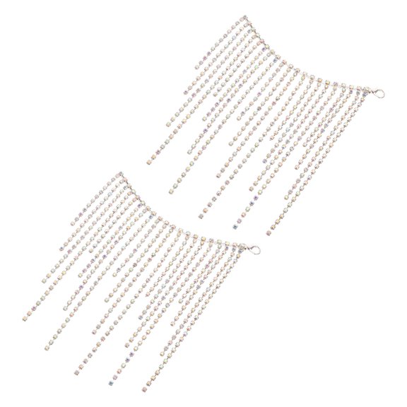 OFFIGAM Plated Silver Rhinestone Tassel Chain, Wine Bottle Decor, Adjustable Clasp, Radiant Tabletop Appeal, 2Pcs