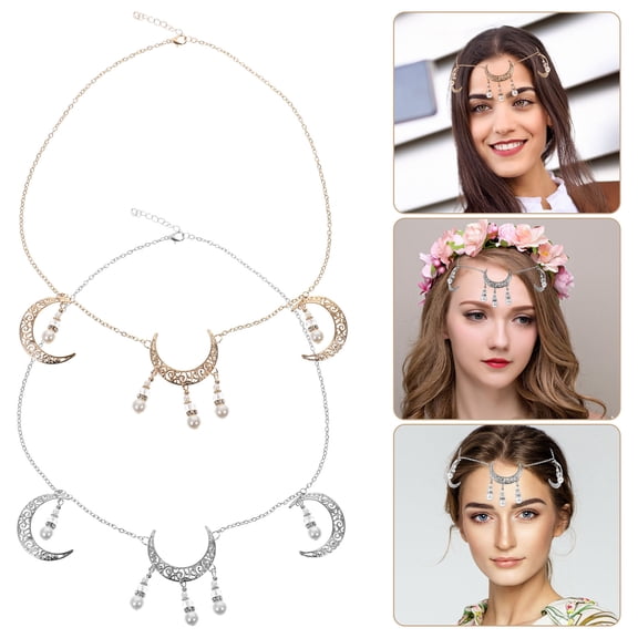 OFFIGAM Bohemian Style Crystal Forehead Chain Headband, Assorted Colors, 2 Pieces for Festival and Party Wear