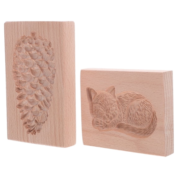 OFFIGAM Wooden Cookie Molds Set of 2 with Intricate 3D Patterns for Home Baking and Pastry Decoration