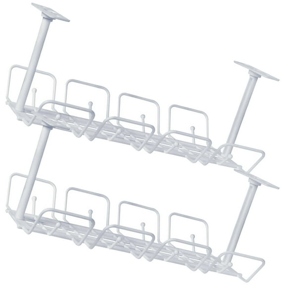 OFFIGAM 2Pcs Cable Management Rack Wire Management Tray for Desk Accessories White Plastic 11.79X6.68X5.11in