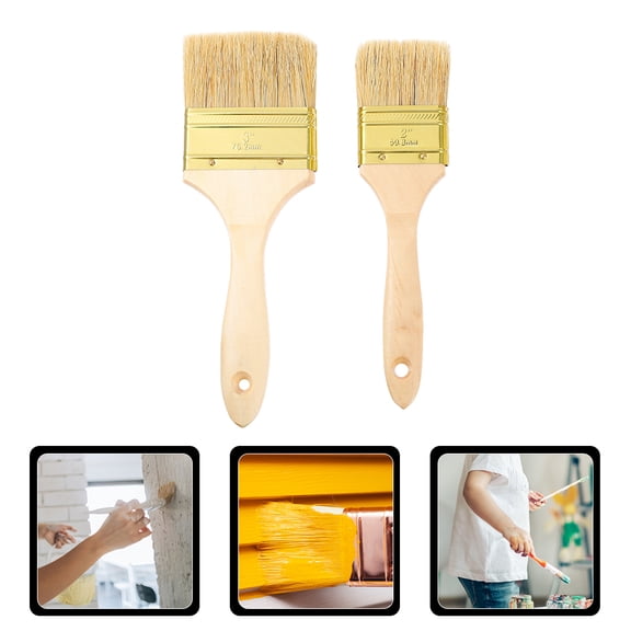OFFIGAM 2-Pack Chip Brush Paint Tool Set with Wooden Handles for Home Painting Projects, Beige Color