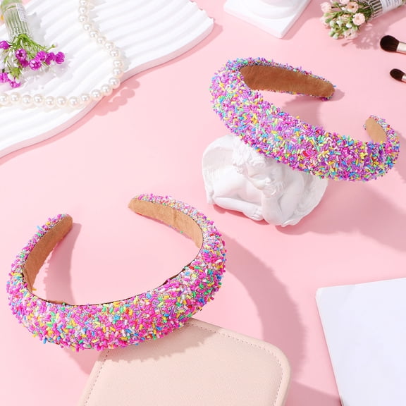 OFFIGAM 2Pcs Comfortable Padded Wide Headband Sparkly Sprinkle Hairband for Holiday