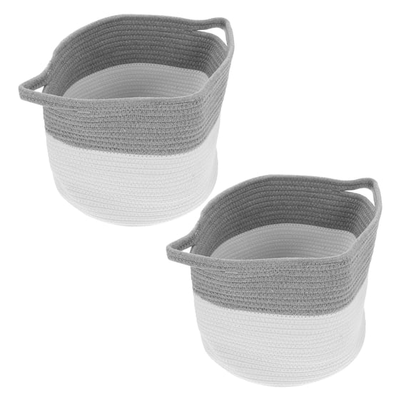 OFFIGAM 2-Pack Cotton Rope Storage Baskets for Kids, Woven Grey Toy Organizer, Indoor Use