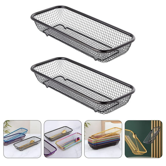 OFFIGAM Stainless Steel Cutlery Organizer Set, 2 Black Kitchen Drawer Storage Trays for Utensils and Silverware