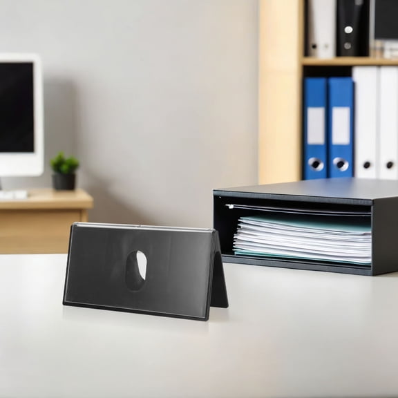 OFFIGAM 2Pcs Double Sided Plastic Desk Name Plate Black Table Tent Holder for Conference Rooms