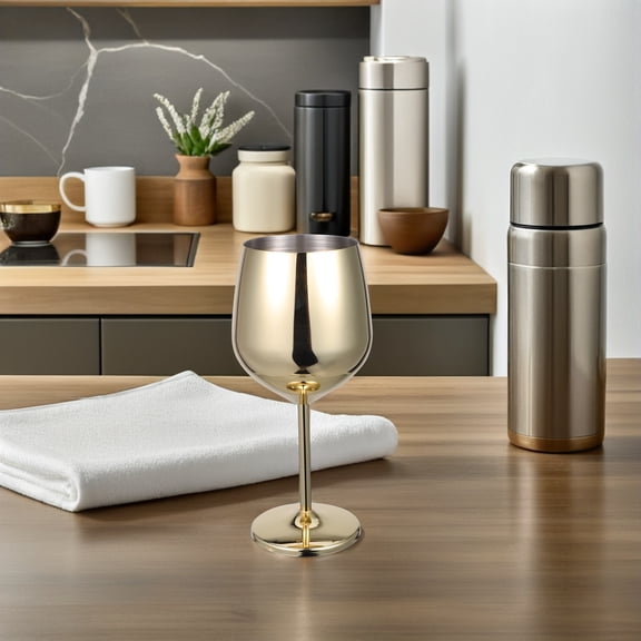 OFFIGAM 2Pcs Golden Stainless Steel Wine Glasses Unbreakable Elegant Metal Goblets for Home