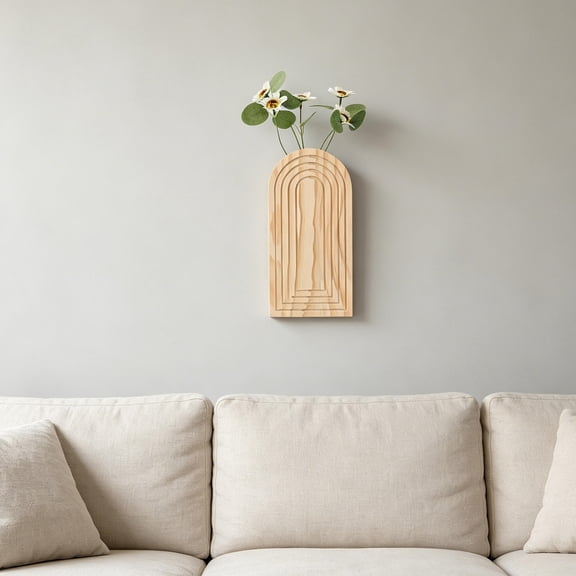 OFFIGAM 2-Pack Farmhouse Wood Wall Planter Vase in Beige, Hanging Indoor Decorative Flower Pot