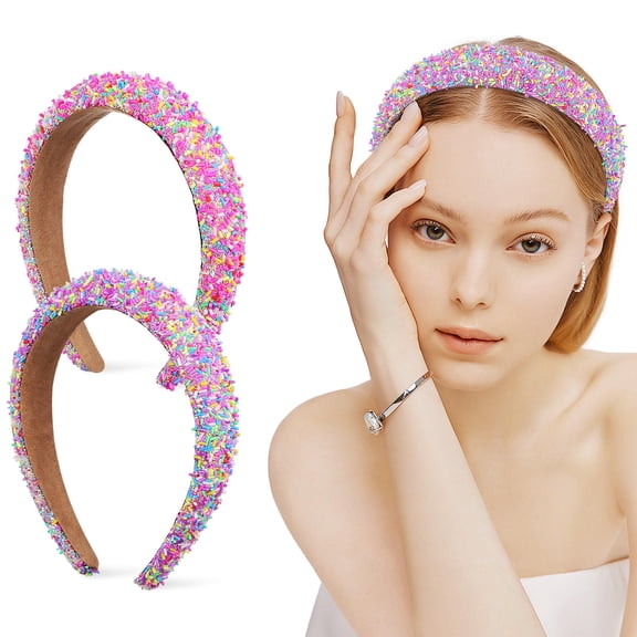 OFFIGAM 2Pcs Fashionable Wide Padded Headbands Sparkly Sprinkle Hairband for Daily Wear