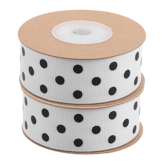 OFFIGAM 2Pcs Floral Ribbon White Polyester Dot Ribbon Soft Elastic Material for DIY Wreaths and Hair Bows